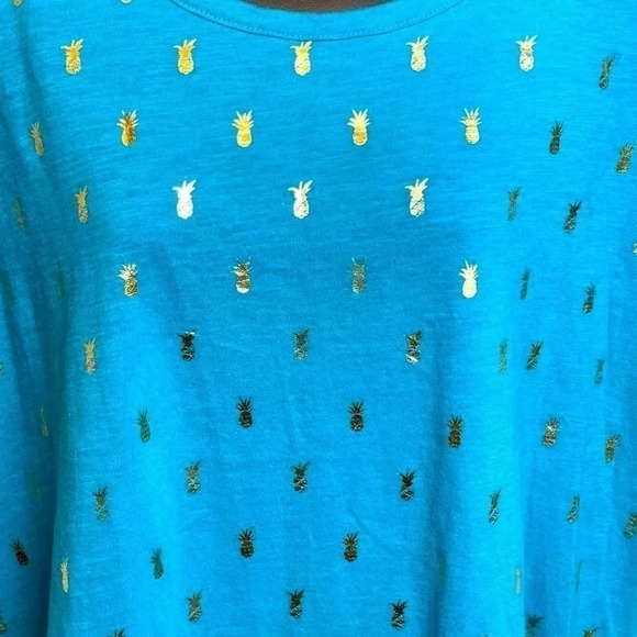 LANEBRYANT teal shirt with gold pineapple print throughout. - Picture 2 of 8